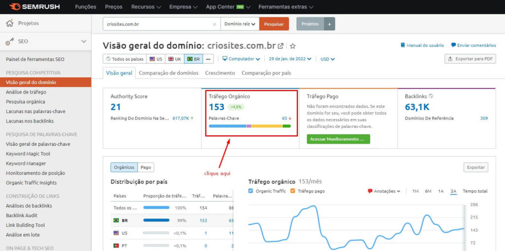 Como ver a posição do meu site no Google através do semrush - como funciona
